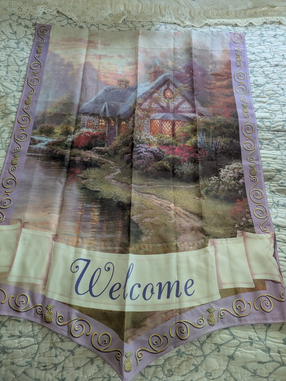 Large garden flag Thomas Kinkade Welcome cottage sceen - Picture 3 of 4
